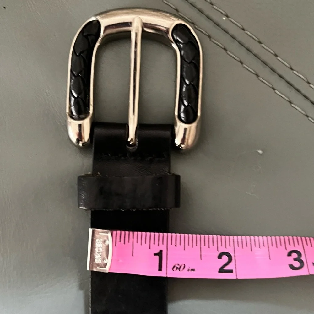 Mens BLACK Braided Leather/Silver Buckle FULL GRAIN COWHIDE Leather BELT S - Picture 5 of 8